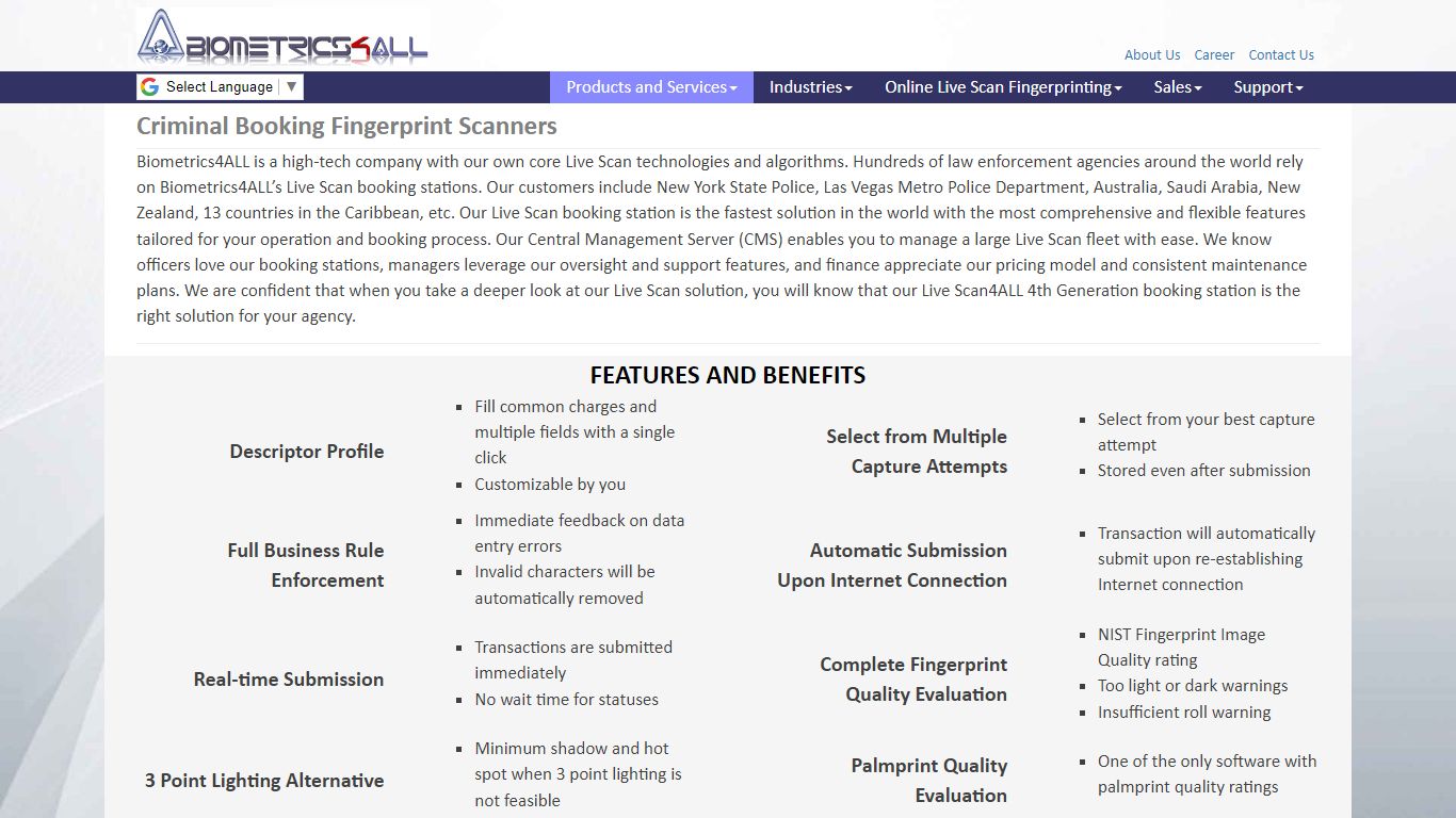 Criminal Booking Fingerprint Scanners - Biometrics4ALL, Inc.